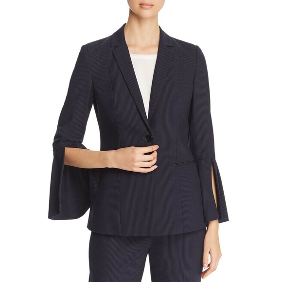 Elie Tahari WENDY Pinstripe Bell Sleeve Blazer Jacket Stargazer/Pearl 4/6 $448